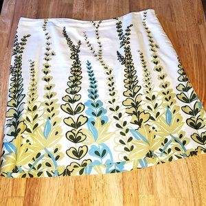 Loft Cream Floral A-line Skirt, Size 8
